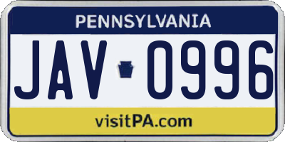 PA license plate JAV0996