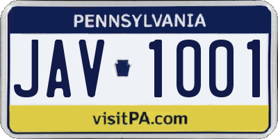 PA license plate JAV1001