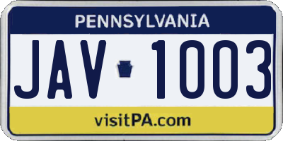 PA license plate JAV1003