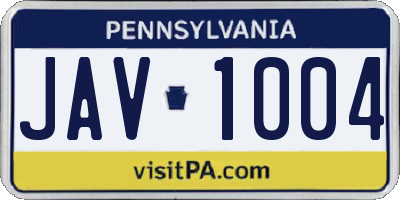 PA license plate JAV1004