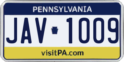 PA license plate JAV1009