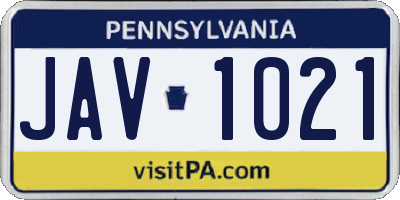 PA license plate JAV1021