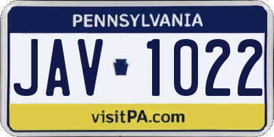 PA license plate JAV1022