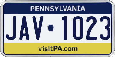 PA license plate JAV1023