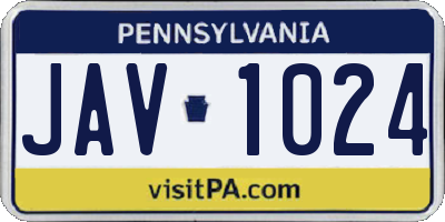 PA license plate JAV1024