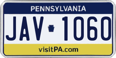 PA license plate JAV1060