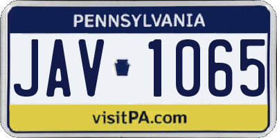 PA license plate JAV1065