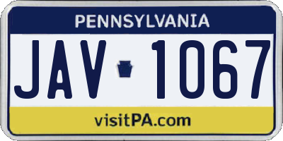 PA license plate JAV1067