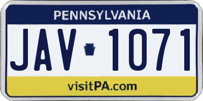 PA license plate JAV1071