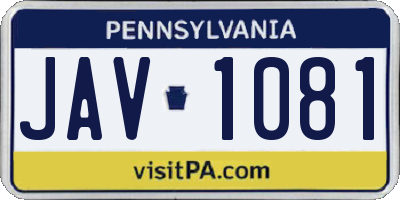 PA license plate JAV1081