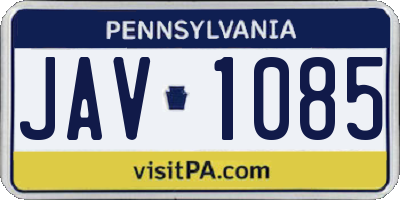 PA license plate JAV1085