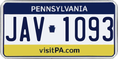 PA license plate JAV1093