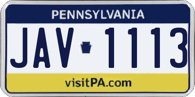 PA license plate JAV1113