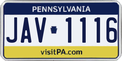 PA license plate JAV1116