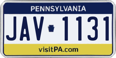 PA license plate JAV1131