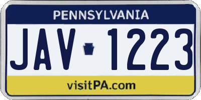 PA license plate JAV1223