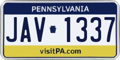 PA license plate JAV1337