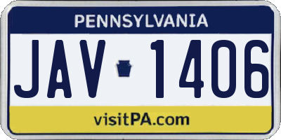 PA license plate JAV1406