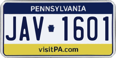 PA license plate JAV1601