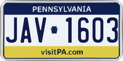 PA license plate JAV1603