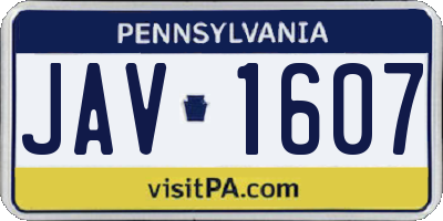 PA license plate JAV1607