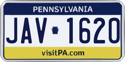 PA license plate JAV1620