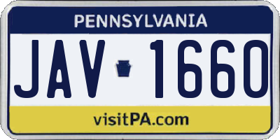 PA license plate JAV1660