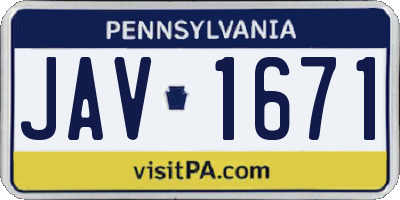 PA license plate JAV1671