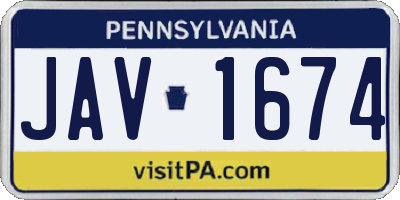 PA license plate JAV1674