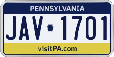 PA license plate JAV1701