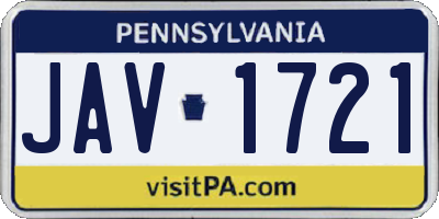 PA license plate JAV1721