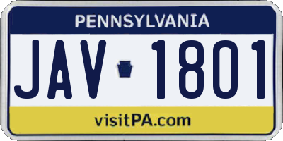 PA license plate JAV1801