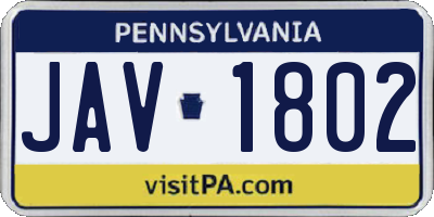 PA license plate JAV1802