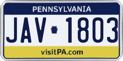 PA license plate JAV1803