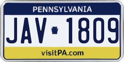 PA license plate JAV1809