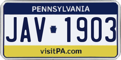 PA license plate JAV1903