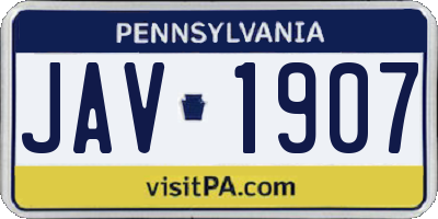 PA license plate JAV1907