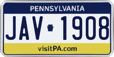 PA license plate JAV1908