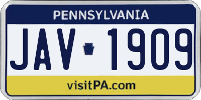 PA license plate JAV1909