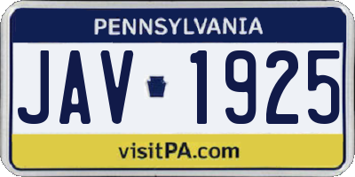 PA license plate JAV1925