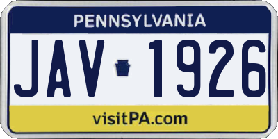 PA license plate JAV1926