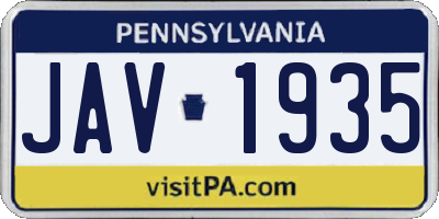 PA license plate JAV1935