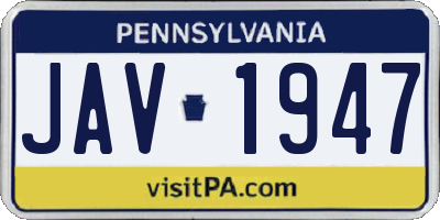 PA license plate JAV1947