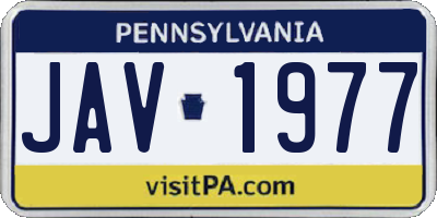 PA license plate JAV1977