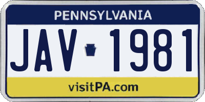 PA license plate JAV1981