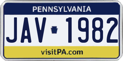 PA license plate JAV1982