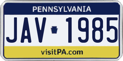 PA license plate JAV1985