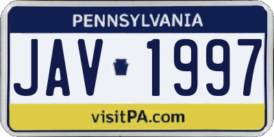 PA license plate JAV1997