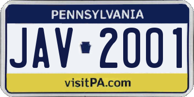 PA license plate JAV2001