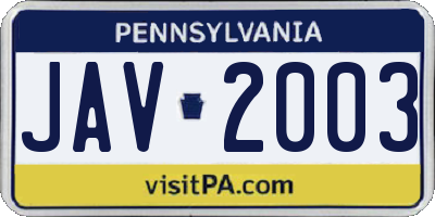 PA license plate JAV2003
